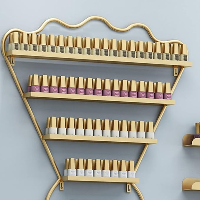Metal Wall-mounted Nail Polish Storage Racks Wall-Mounted Nail Polish Display Rack Shelf Organizer Storage Holder Metal Floating Shelf Display Case Combination Shelf,for Essential Oils,Perfume,Makeup