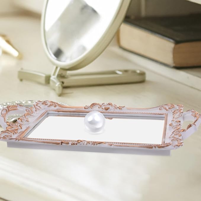 Artibetter European Gold Mirror Vanity Tray Decorative Jewelry Holder Makeup Organizer for Dresser Countertop Storage Accessories