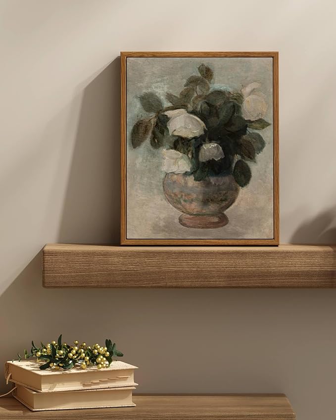 InSimSea Framed Canvas Prints Art Vintage Decor, Botanical Wall Art for Living Room, Rose Flower Pictures Wall Decor, Wall Decorations for Living Room Bathroom Bedroom, 9"x11"