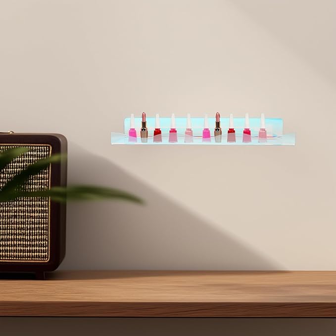 Toyvian Iridescent Acrylic Wall Shelf for Makeup and Perfume Storage, Colorful Mounted Display Shelf with Curved Pattern, Nail Polish Organizer for Bedroom and Bathroom