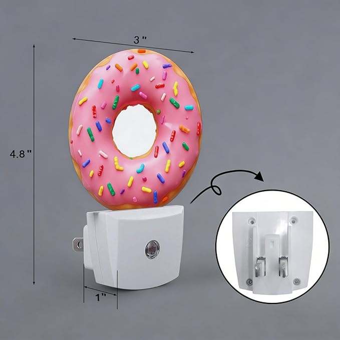 Pink Sweet Donut Plug in Night Light Auto Light Round Lamps Energy Saving Gift for Women Men Friends