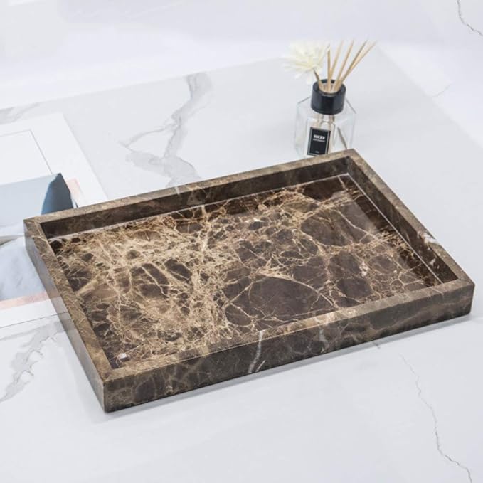 Natural Marble Storage Vanity Tray, Cosmetics Jewelery Tray, Kitchen Organizer, Coffee Table Tray (Coffee Net, 11.8L x 7.87W x 1.18H)