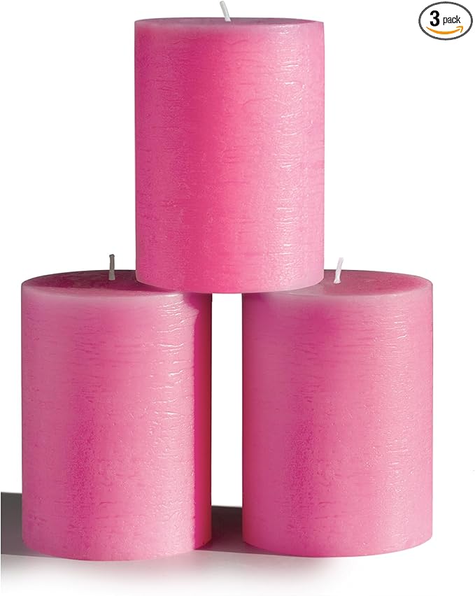 CANDWAX 3x4 inch Pillar Candles Set of 3 – Unscented Dripless Rustic Hot Pink Candles for Wedding Tables, Parties, Gender Reveal Party