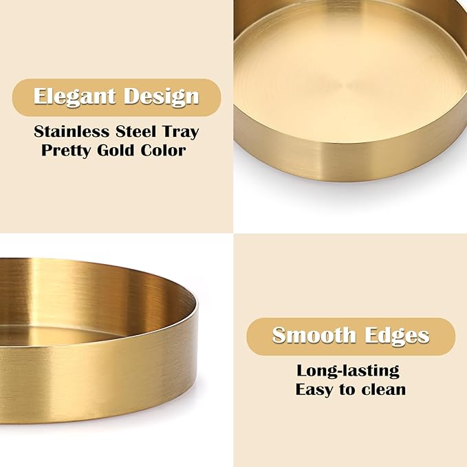 Hipiwe Small Key Bowl for Entryway Table, 5.5" Round Gold Stainless Steel Tray Vintage Jewelry Dish Metal Decorative Tray Makeup Organizer for Key Vanity Perfume Trinket Candle Plate