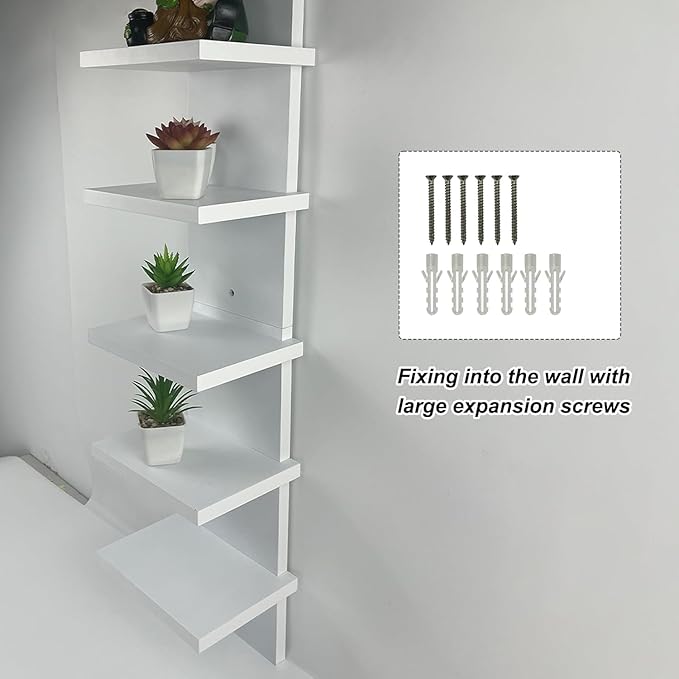 YEXEXINM 5 Tier Wall Shelf Unit White Vertical Column Shelf Floating Storage Home Decor Organizer Narrow Smooth Laminate Finish Utility Shelving Tall Tower Design for Living Room Bedroom Kitchen