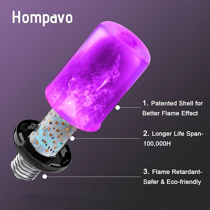 Hompavo Upgraded LED Flame Light Bulbs Halloween Decorations, 4 Modes Flickering Light Bulbs with Upside Down Effect, E26/E27 Flame Bulb for Christmas Party Home Indoor & Outdoor (4 Pack)