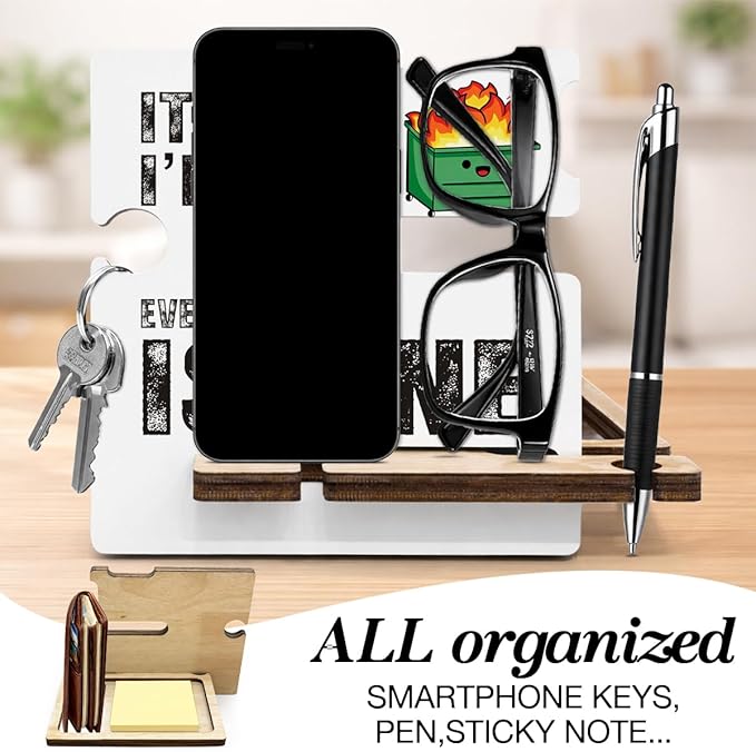 Funny Office Gift - Multi-functional Desk Organizer - Humorous Dumpster and Fire Office Quote Wooden Decor Sign for Women Desk Shelf Table