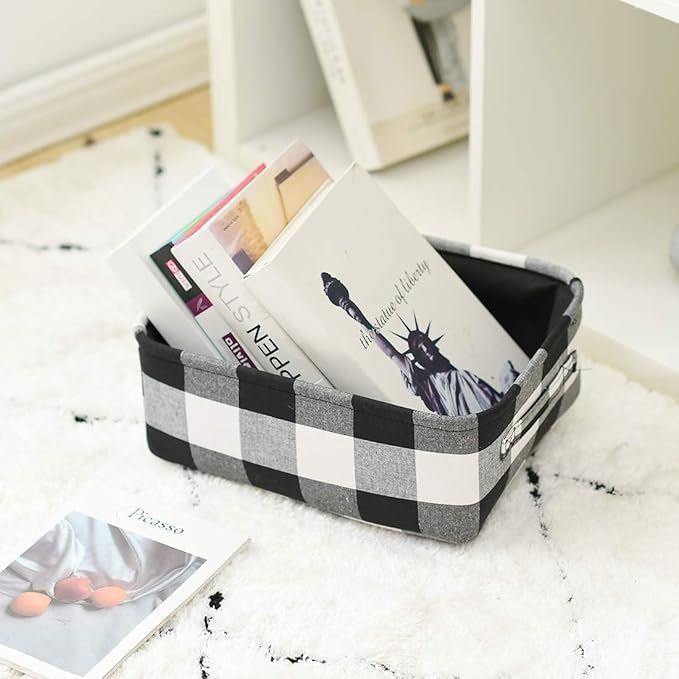 INough Christmas Baskets Empty Christmas Gifts Baskets Low Gift Basket Collapsible Christmas Gifts Bags Buffalo Plaid Toy Storage Bins for Kids/Baby/Office/Bedroom/Holiday Home Decor