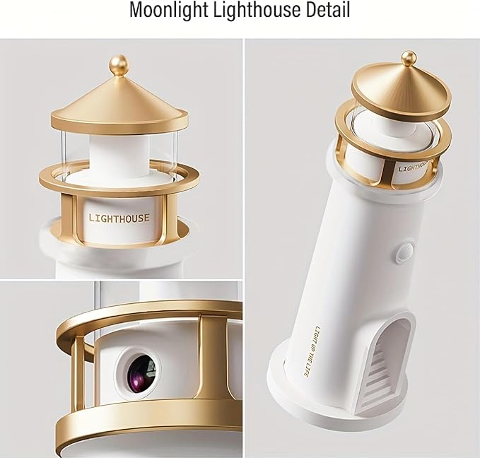 IFTHFOUR Moon Lighthouse Projector Night Light with Motion Sensor - Rechargeable LED Galaxy Table Lamp, Moon Lamp for Kids, Bedroom, Nursery Decor - Perfect Christmas, Birthday Gift for Boys & Girls