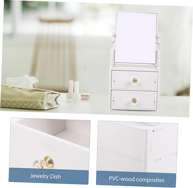 minkissy Elegant Tabletop Makeup Storage Box with Practical Mirror Design Versatile Organizer for Cosmetics Jewelry Accessories for Dresser Vanity and Bathroom Use