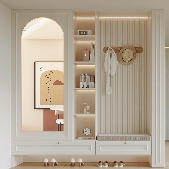 Arched Full Length Mirror 64"x21" Arch Floor Mirror with Stand Large Wall Gold Full Body Mirror Standing Hanging or Leaning Against Wall for Bedroom Entry, Living Room