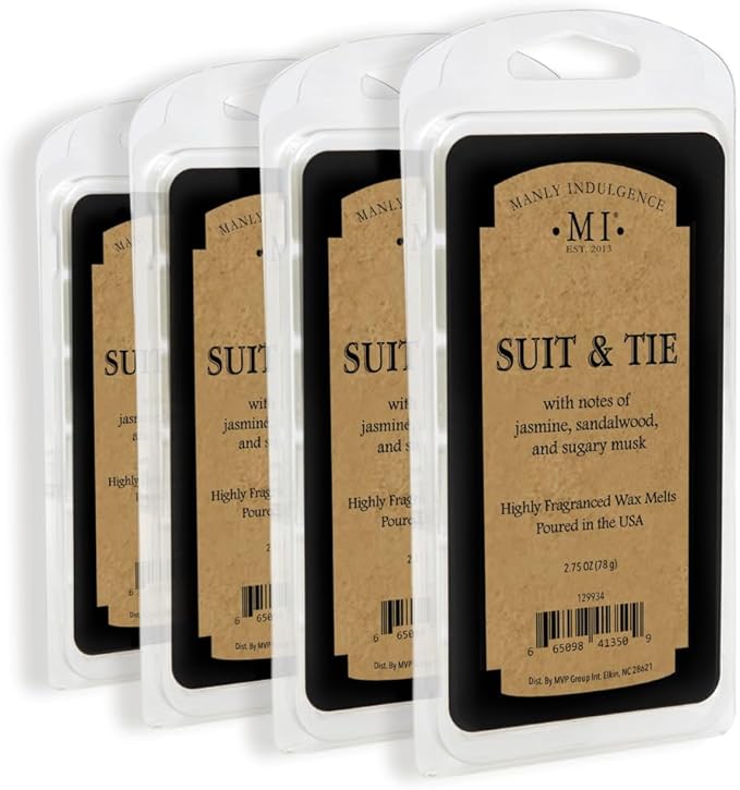 Manly Indulgence Suit & Tie Scented Wax Melts, Wax Melt Warmer Cubes, Long Lasting Scented Wax Warmer Cubes, 4 Pack, 6 Cubes Each - Made in The USA
