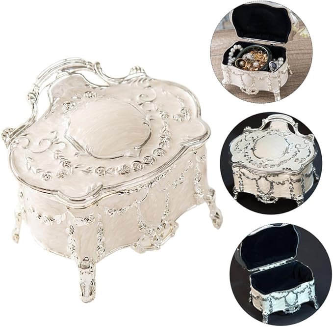 DOITOOL Vintage Jewelry Box with High Foot Stand, Antique Jewelry Storage Case for Rings and Earrings, Compact 6.8x5.3x5.5 Inch Decorative Makeup Organizer for Women