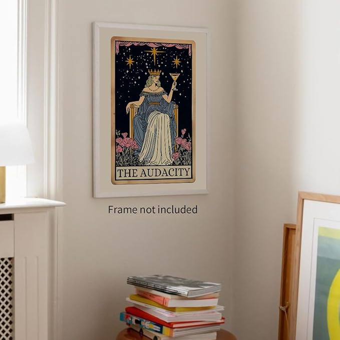 WIUHIO Fun Tarot Canvas Wall Art Feminist Aesthetic Poster Vintage Whimsical Witchy Prints Trendy Funny Quote Wall Decor for Bedroom Wall Decor 12X16 inch Unframed
