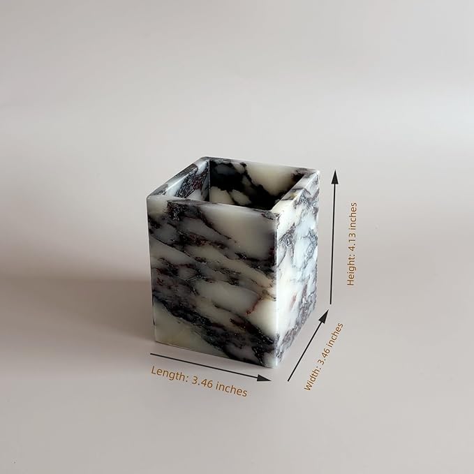 Natural Marble Stone Square Storage Container Empty Vessel Holder Cup for Candle/Pens/Sundries items (Calacatta Purple)