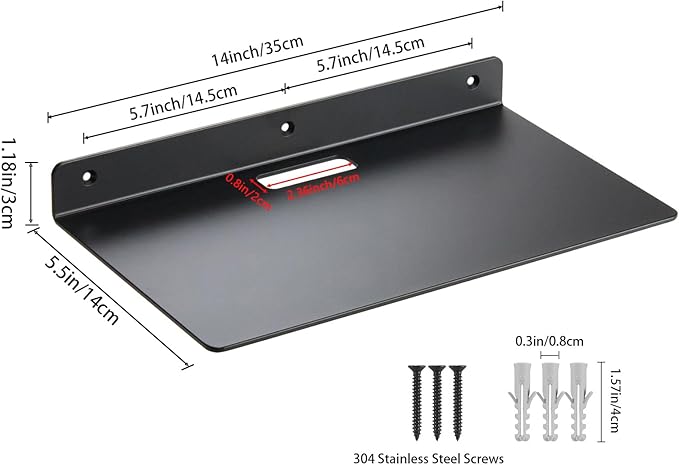 Small Wall Shelf,3.0mm Aluminum Alloy Small Floating Shelf,for Bathroom, Bedroom, Living Room, Kitchen,Office(14 inch Floating Shelf)