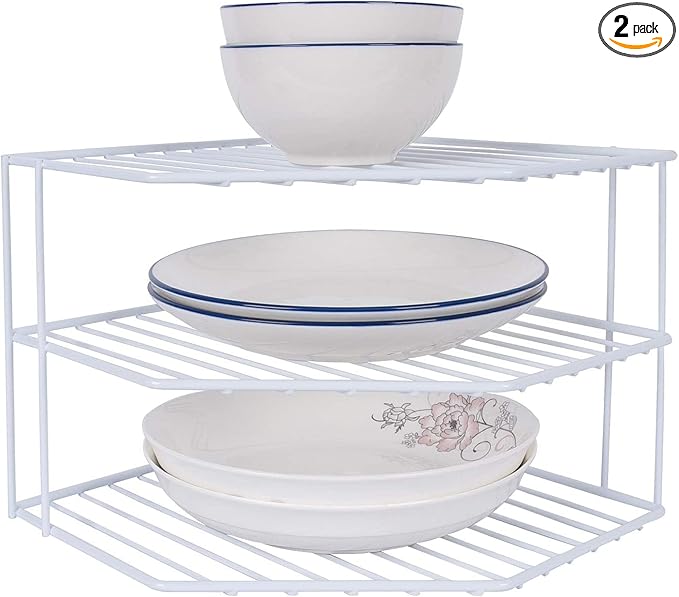 AKAZA 3-Tier Corner Shelf Counter and Cabinet Organizer - Cabinet Storage Shelf Rack, Shelves，Kitchen Counter and Cabinet Shelf, Bathroom Cupboard (White)