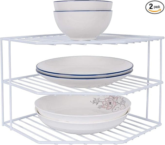 AKAZA 3-Tier Corner Shelf Counter and Cabinet Organizer - Cabinet Storage Shelf Rack, Shelves，Kitchen Counter and Cabinet Shelf, Bathroom Cupboard (White)