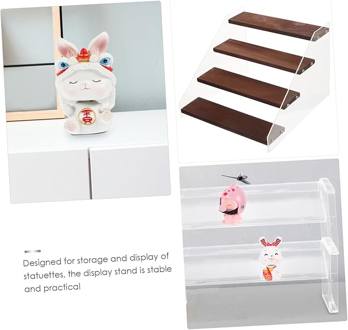 Cabilock Acrylic Wood Shelf 4 Tier Display Stand for Toys Collectibles Jewelry Makeup Organizer