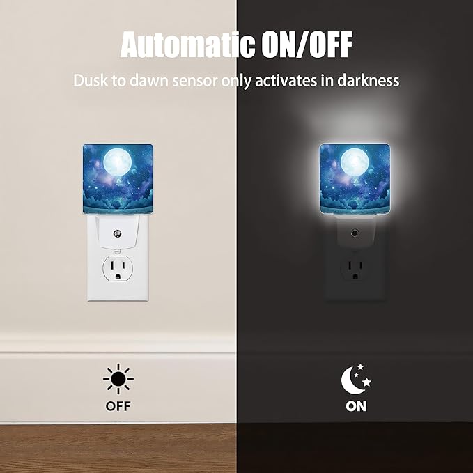 Groovy Nebula Moon Night Light, Seascape Night Lights Plug into Wall Decor for Bedroom, Bathroom, Hallway, Kitchen, Dusk to Dawn Sensor Nightlights for Boys Girls Women Men Room Gifts
