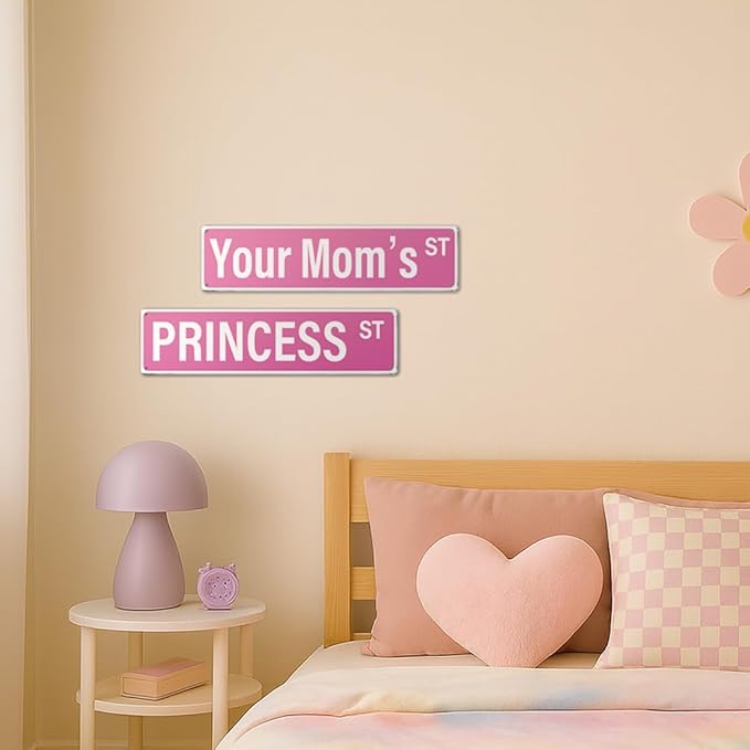 "Your Mom's st" Pink Room Decor Aesthetic – 16x4″ Funny Street Signs for Bedroom | Cute Y2K Posters Wall Decorations for Downtown Girly Room Girl Bedroom Teen College Dorm, 2481