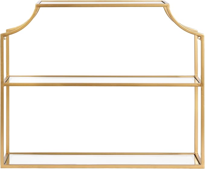 Kate and Laurel Ciel Modern Glam Wide Two-Tier Wall Shelf, 24 x 20, Gold, Tiered Bathroom Shelves for Over the Toilet Storage or Bedroom Makeup Organizer