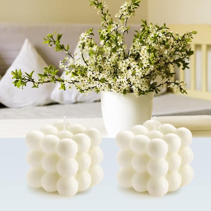Bubble Candle, Vanilla Scented Aesthetic Bubble Cube Candle, Floating Shelves Cool Shaped Soy Candles, Home Office Danish Pastel Trendy Room Decor Aesthetic Small Decorative Candles 2PCS