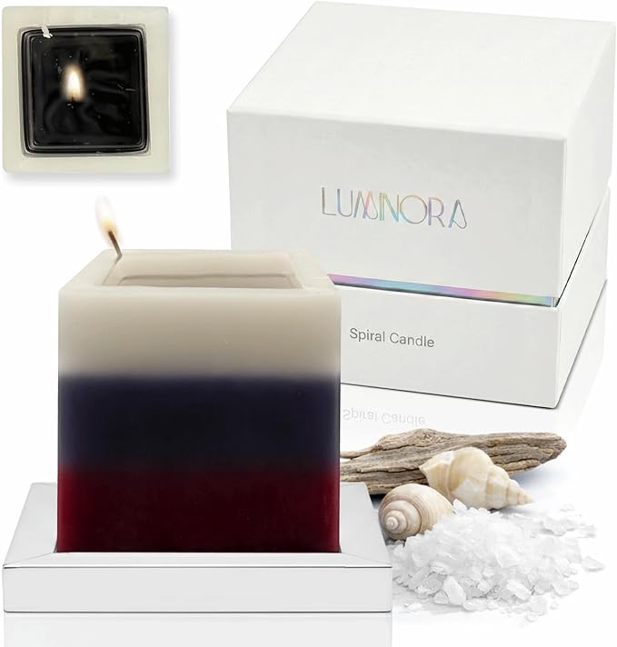 LUMINORA Spiral Scented Candle for Women & Men | Hand-Crafted Decorative Soy Wax Candle | Wooden Wick | Unique Twisted Spiral Burn Design | Aromatherapy Candle | Saltstone | (Mediterranean Sea Salt)