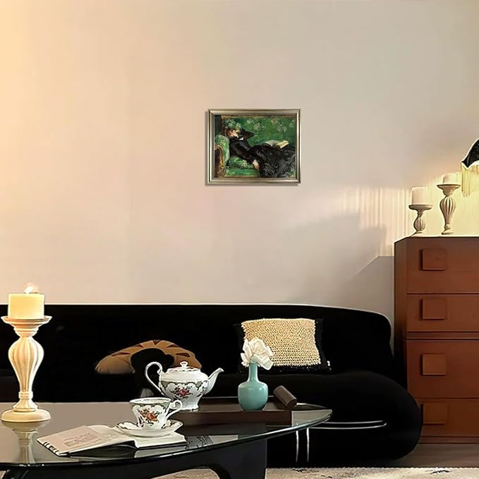 Framed Vintage Wall Art Woman Reading Canvas Print Poster Moody Oil Painting Living Room Bedroom Decor Home Artwork