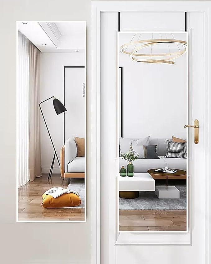 NEARBYSD 48"x 14" Door Mirror, Full Length Wall Mounted, Over The Door Mirror, Full Body, Hanging Rectangle-White