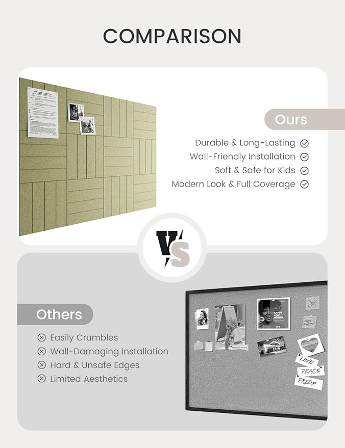 Bumusty Large Cork Board Alternative-48 x 36" Felt Bulletin Board Tiles, with 30 Pushpins, 70 Adhesive Tabs, Bold-Stripe 12-Pack, Cork Boards for Office Push Pin Board Felt Board-Olive Green