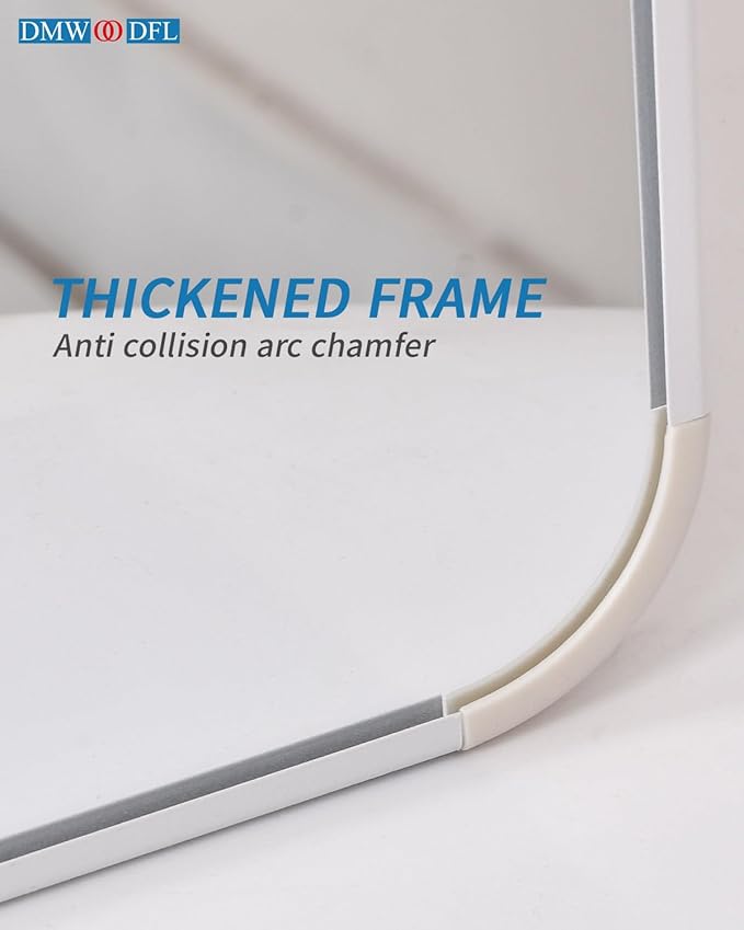 DMWOODFL 48"x14" Rounded Rectangle Over The Door Mirror - Full Length Tempered Glass & Aluminum Frame, No Drill Installation for Bedroom, Bathroom, Closet, Entryway (Silver White)