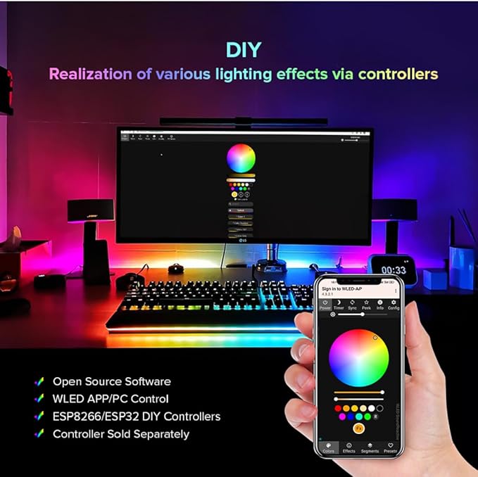BTF-LIGHTING WS2812B ECO RGB LED Strip,UL Listed,Individually Addressable,3.28FT 100LED/m 100Pixel DC5V 5050SMD,Alloy Wire Flexible 3M Tape for DIY Chasing Color Project IP30(No Adapter or Controller)