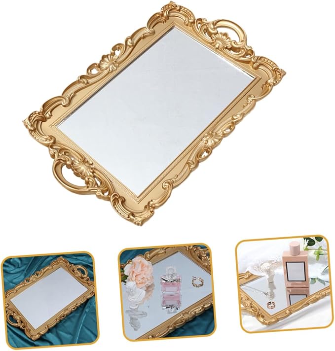 ABOOFAN Vintage Mirror Tray for Perfume and Makeup Organizer, Decorative Vanity Plate for Dresser Tops, Glass Perfume Tray for Home Décor and Photography Display