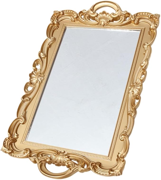 Vintage Decorative Perfume Vanity Tray with Mirror Plate Portable Makeup Organizer for Dresser and Bedroom Lightweight Elegant Storage for Jewelry and Cosmetics