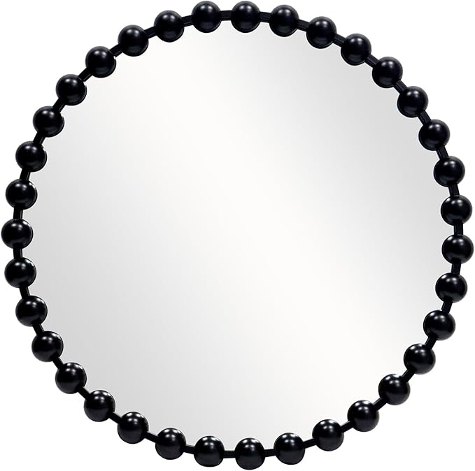 Round Black Mirror 30'', Beaded Mirror for Wall, Spherical Frame Large Circle Mirror for Bathroom, Dining Roon, Bed Room, Entryway