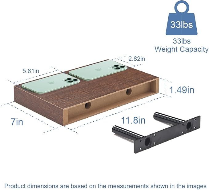 Floating Shelves for Wall, Bathroom Shelves Over Toilet, Wall Shelves & Book Shelf, Hanging Shelf, Modern Wooden Wall-Mounted Small Floating Shelves, 12x7x1.5 in (Walnut-Like, Set of 3)