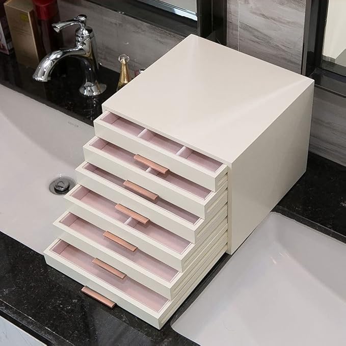 Makeup Organizers Jewelry Box 6 Drawer Storage Box Cosmetic Box Ring Earring Necklace Bracelet Lipstick Watch Storage Box Built-in Flocking 9.96 inches Jewelry Case (Color : A)