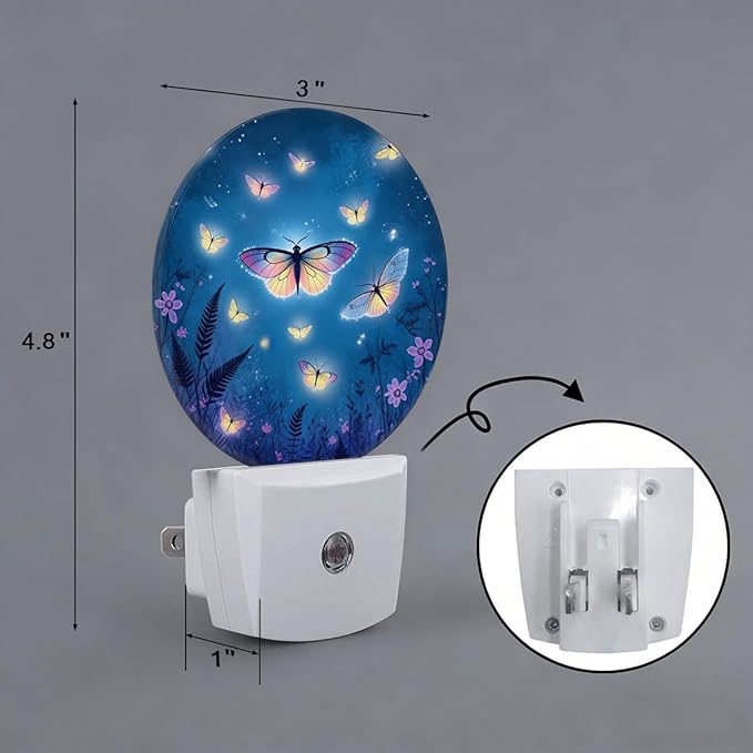 Shining Butterfly Plug in Night Light Auto Light Round Lamps Energy Saving Gift for Women Men Friends