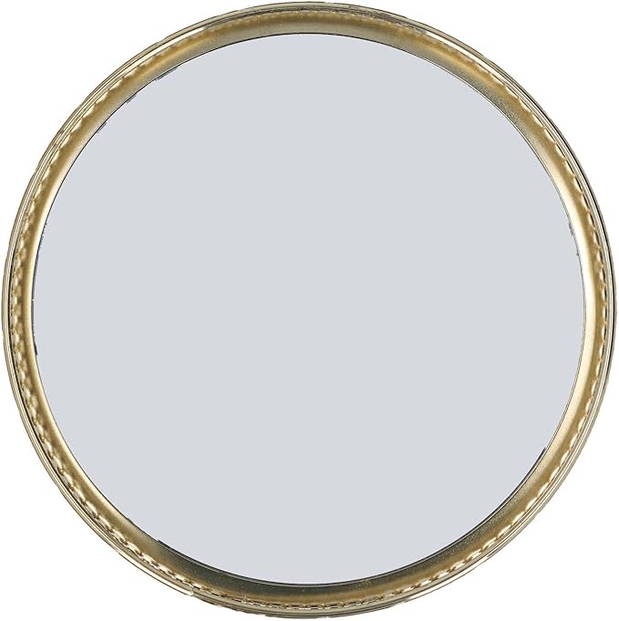 9.8×1.7in Round Decorative Mirror Tray American Style Makeup Organizer Jewelry Organizer Serving Tray with Decorative Geometric Shape Side for Whiskey Decanter, Vanity Set, Perfume Tray