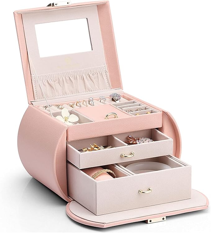 Jewelry storage box Makeup Organizers Jewelry Organizer Box PU Leather Jewelry Organizer 3 Layers Storage Display Case with Drawers for Earrings Necklaces Rings Bracelets Jewelry Case