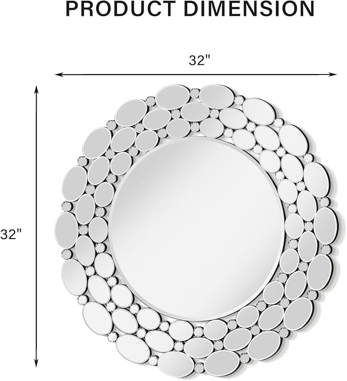 32" Large Round Wall Mirrors, Modern Silver Mirror for Wall Decor, Elegant Decorative Mirror for Entryway, Living Room, Bedroom, Bathroom, Dining Room