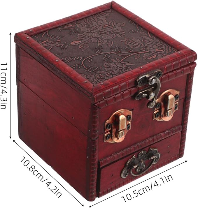 Chinese Wooden Jewelry Box: Antique Makeup Organizer - Classic Vanity Box with Mirror & Lock - Decorative Dresser Storage Case for Jewelry Cosmetics