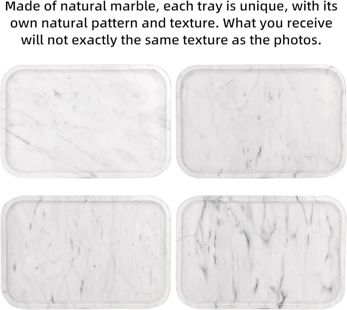 Marble Bathroom Vanity Tray, Natural Marble Home Kitchen Table Tray, Stone Decorative Countertop Serving Organizer for Dresser Coffee Perfume Jewelry Makeup (1, Carrara White L, 12 * 8 * 0.8)