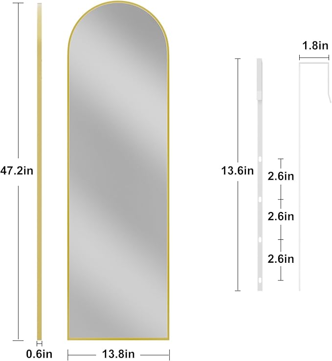 Rowjut Full Length Door Mirror, Wall Mounted Wall & 48"X14"Arched Behind Door Mirrors, Full Length Mirror for Use in Living Rooms, Rooms, Bedrooms, Cloakrooms, etc. (Gold)