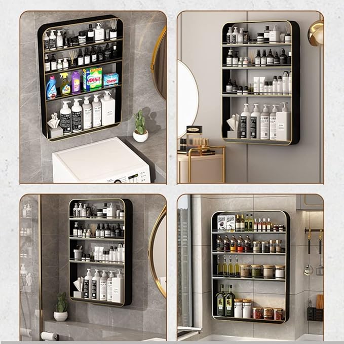 Floating Shelves Punch-Free Bathroom Shelf, 2-4 Tier Wall-Mounted Makeup Organizer, Cosmetic Storage Rack, 10kg Load-Bearing (Color : Black, Size : 30 * 8 * 40cm) (Black 40 * 8 * 60c