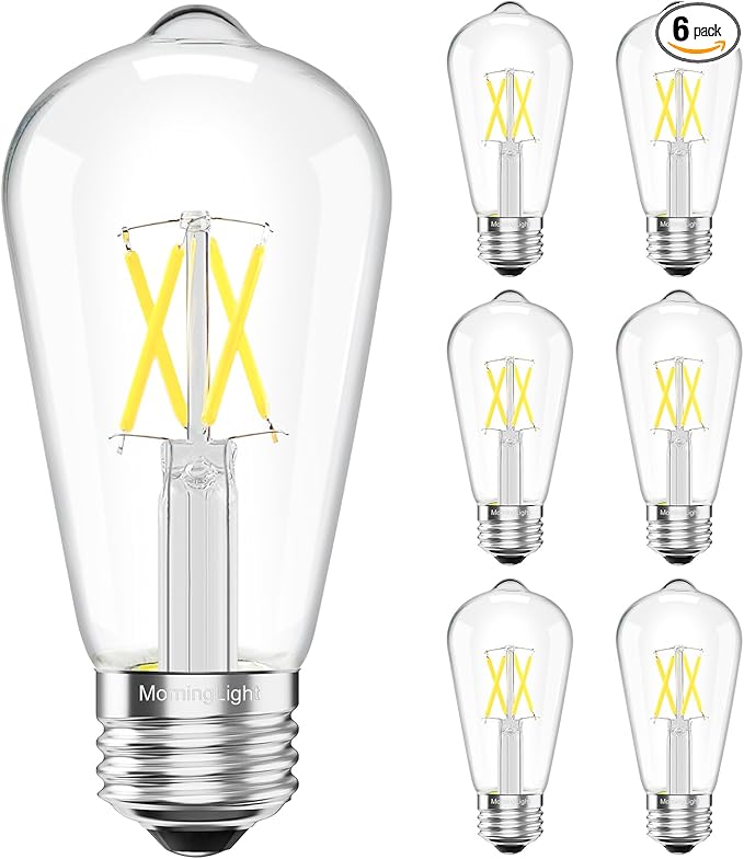 MorningLight 6 Pack Vintage LED Edison Bulbs, Dimmable E26 LED Edison Bulbs 40Watt Daylight 5000K, ST58 Antique Decorative Filament Bulb 4W for Farmhouse Pendant, Porch Lights, Home Decor, 400LM