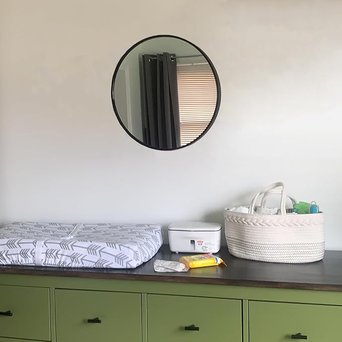 Oruii Round Mirror, Black Round Mirror 18 inch, Circle Wall Mounted Mirrors for Bathroom, Living Room, Bedroom, Vanity, Entryway, Hallway.