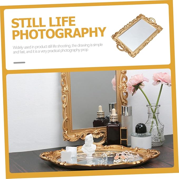 POPETPOP Vintage Mirror Tray for Dresser Perfume Organizer and Makeup Vanity Tray Decorative Plate for Home Décor and Dressing Table Accessories