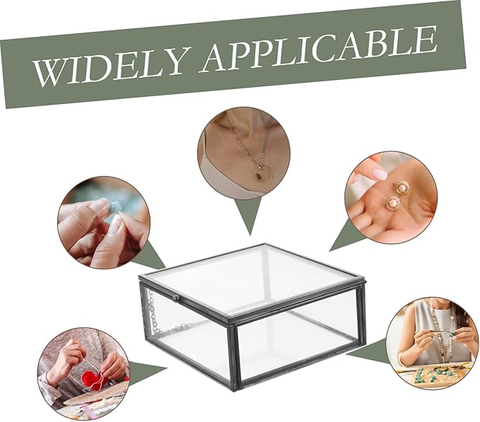 Clear Glass Jewelry Organizer Portable Jewelry Case with Alloy Frame Elegant Lipstick Storage and Cosmetic Holder for Women Birthdays Christmas and Special Occasions